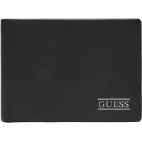 GUESS portafoglio a libro piccolo da uomo boston bifold con logo lettering stampato sul fondo nero