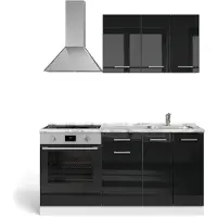 Vicco Cucina monoblocco R-Line Nero lucido/bianco 160 cm con colonna forno senza piano di lavoro, Model 56470