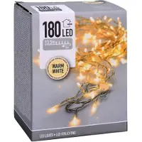 Koopman Catena luminosa a LED, 180 LED, luce bianco caldo, 230 V~, trasparente, per interni/esterni, 16,5 metri, con timer
