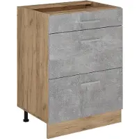 Vicco Mobiletto base per cucina R-Line Calcestruzzo 60 cm con cassetti, senza piano di lavoro, Model 53918