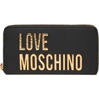 Moschino portafoglio grande da donna con maxi logo lettering in metallo dorato scabro nero