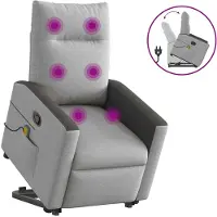 vidaXL Poltrona massaggiante con ausilio per la posizione eretta in tessuto grigio nuvola