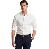 Ralph Lauren per uomo. 710736557002 Camicia Oxford slim fit bianca tinta in capo (XXL), Bianco, Casual, Cotone, Classico, Manica lunga