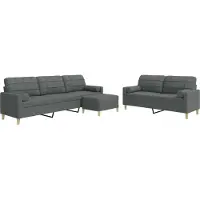 vidaXL set divano 3 pezzi con poggiapiedi e cuscini decorativi in tessuto grigio scuro