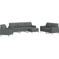 vidaXL set divano 4 pezzi con poggiapiedi e cuscini decorativi in tessuto grigio scuro