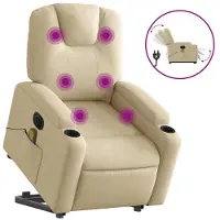 vidaXL Poltrona massaggiante elettrica con ausilio per la posizione eretta in tessuto crema