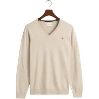 Gant per uomo. 8030562 Classico maglione scollo a V in cotone beige (XXL), Casual, Manica lunga