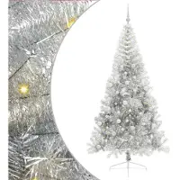 vidaXL Albero di Natale artificiale preilluminato argento 210 cm PET