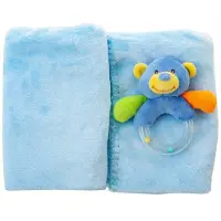 Creaciones Llopis Set Regalo+coperta In Pile+sonaglio Orsetto 100x75 Cm 16 Cm