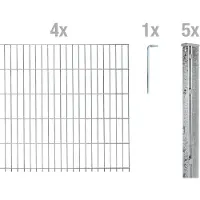 Alberts Recinzione a pannelli doppi, modello 644987, kit completo da 10 pezzi, zincata a caldo, altezza 143 cm, lunghezza 10 metri