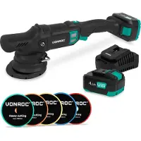 Vonroc Lucidatrice Rotorbitale PRO 20V – Ø 125mm | Incl. 2 batterie da 4.0Ah, caricabatterie rapido e 5 dischi per lucidatura