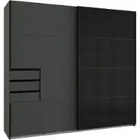 Wimex Armadio ad ante scorrevoli Saigon con cassetti 225x64x208cm colore selezionabile, grafite / vetro nero