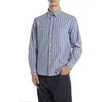 Replay per uomo. M4153.000.52852 Camicia tinta in filo blu (L), Casual, Classico, Poliestere, Manica lunga