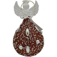 Merkloos Decorazione natalizia LED marrone di Engel, 11 cm, in plastica, con illuminazione