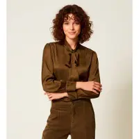 Twinset per donna. 252TT2361 Camicia in raso jacquard verde (42), Casual, Viscosa, Manica lunga
