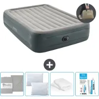 OEM Materasso gonfiabile per due persone - 152 x 203 x 46 cm - Grigio - pompa inclusa - biancheria da letto - cuscini - kit di riparazione e fodere per cuscini