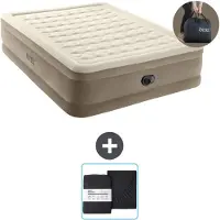 OEM Materasso gonfiabile per 2 persone - 152 x 203 x 46 cm - Beige - pompa e biancheria da letto incluse