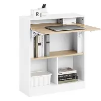 SoBuy FWT104-WN Tavolo pieghevole con armadio annesso Tavolo pieghevole con armadio Scrivania pieghevole Armadio bianco e naturale WD circa 70x85x54cm