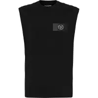 Plein sport Canotta slim fit in cotone con profili e logo a contrasto