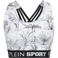 Plein sport Top sportivo cropped in jersey con stampa tropicale e spalline incrociate