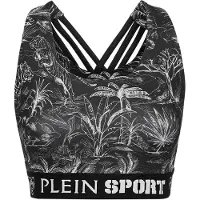 Plein sport Top sportivo cropped in jersey con stampa tropicale e spalline incrociate