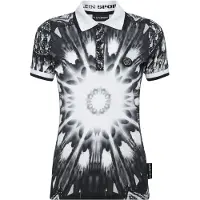 Plein sport Polo slim fit in jersey con stampa astratta e logo posteriore