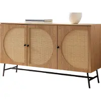 Wohnling Credenza 140x80x39 cm Comò Decorazione in rovere con intreccio in rattan Moderno Comò alto Armadio a colonna con 3 ante Credenza Soggiorno