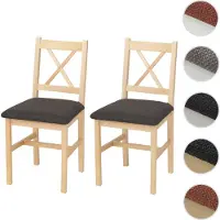 Mendler set di 2 sedie per sala da pranzo HWC-F77, poltrona sedia da cucina, legno massiccio tessuto casa di campagna ~ naturale, rivestimento nero