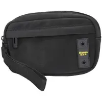 Blauer pochette da uomo in pelle con passante logo nera