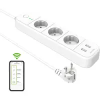 Tenda SP15 Smart Wi-Fi Power Strip con 3 prese e 2 spine intelligenti USB, protezione antincendio, controllo tramite Alexa e Google Home 16A 4000W, Bianco
