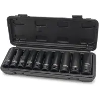 HBM Set di bussole profonde per impatto, 1/2 pollice, esagonale metrica, 10 pezzi