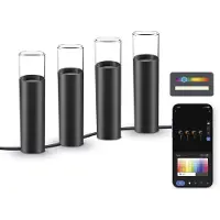 Ksix Set di 4 fari da esterno SmartLED, incl. WiFi + APP, 12W, 200 lumen, RGBWIC, IP65, espandibile, incl. pali