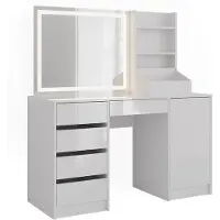 Vicco Tavolo da toeletta Sherry Bianco/Bianco lucido 128.2 cm con specchio a LED, Model 57647
