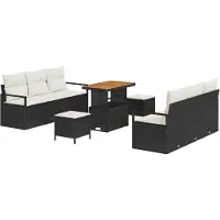 vidaXL Set da giardino composto da 9 pezzi, colore nero, in rattan sintetico
