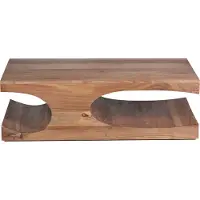 FineBuy Tavolino in legno massello di acacia 120 cm · Tavolino da salotto rettangolare con forma sinuosa e ripiano · Realizzato a mano e dal design unico