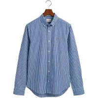 Gant per uomo. 3000132 Camicia slim fit in popeline blu a righe (L), Casual, Cotone, Classico, Manica lunga