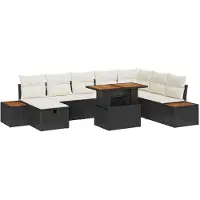 vidaXL Set di divani da giardino con cuscini 9 pezzi in Poly-Rattan nero