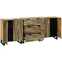 vidaXL Set di 3 comodini laterali, colore naturale, 180 x 33 x 75 cm, legno massello di mango