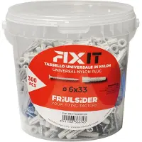 Friulsider Tassello In Nylon Con Vite Tsp Truciolare Promopack "Fixit" - ø mm.6x33 con vite TSP mm.4x40 secchiello pz.300