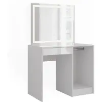 Vicco Tavolo da toeletta Sherry Bianco/Bianco lucido 89.8 cm con specchio a LED, Model 57690