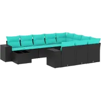 vidaXL Set di divani da giardino da 11 pezzi con cuscini, in polyrattan nero
