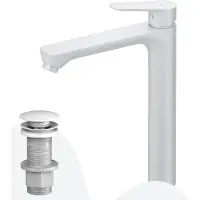AM.PM Rubinetto da bagno alto con scarico a scomparsa per lavabo Rubinetto da bagno bianco Rubinetto per lavabo con scarico a scomparsa da 1 1/4" in ottone Scarico