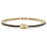 Philipp Plein Bracciale Skull in acciaio con cristalli e logo Hexagon