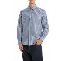 Replay per uomo. M4153.000.52852 Camicia tinta in filo blu (S), Casual, Classico, Poliestere, Manica lunga
