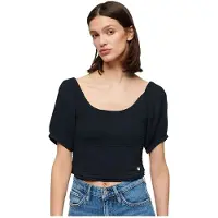 Superdry per donna. W6011857A T-shirt in tessuto arricciato blu scuro (L), Casual, Viscosa, Manica corta, Navy
