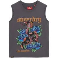 Superdry per donna. W6011781A Canotta con strass Tattoo grigia (M), Casual, Grigio, Cotone, Senza maniche / cinghie