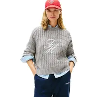 Tommy Hilfiger Logo Embroidery Relaxed Cable Knit Jumper Med Heather Grey Taglia: M | Maglioni a maglia Outlet | Donna | Grigio