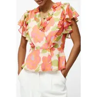 French Connection Louisa Hallie Crinkle Blouse Orange Multi Taglia: 10 | Magliette intime Outlet | Donna | Arancione