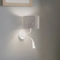 Duolla Applique Roller, bouclé grigio, bianco, con lampada da lettura