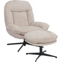 MCW Poltrona reclinabile con sgabello MCW-P32, poltrona TV con sospensione nosag, girevole in metallo tessuto/tessuto ciniglia (370 g/m²) ~ crema